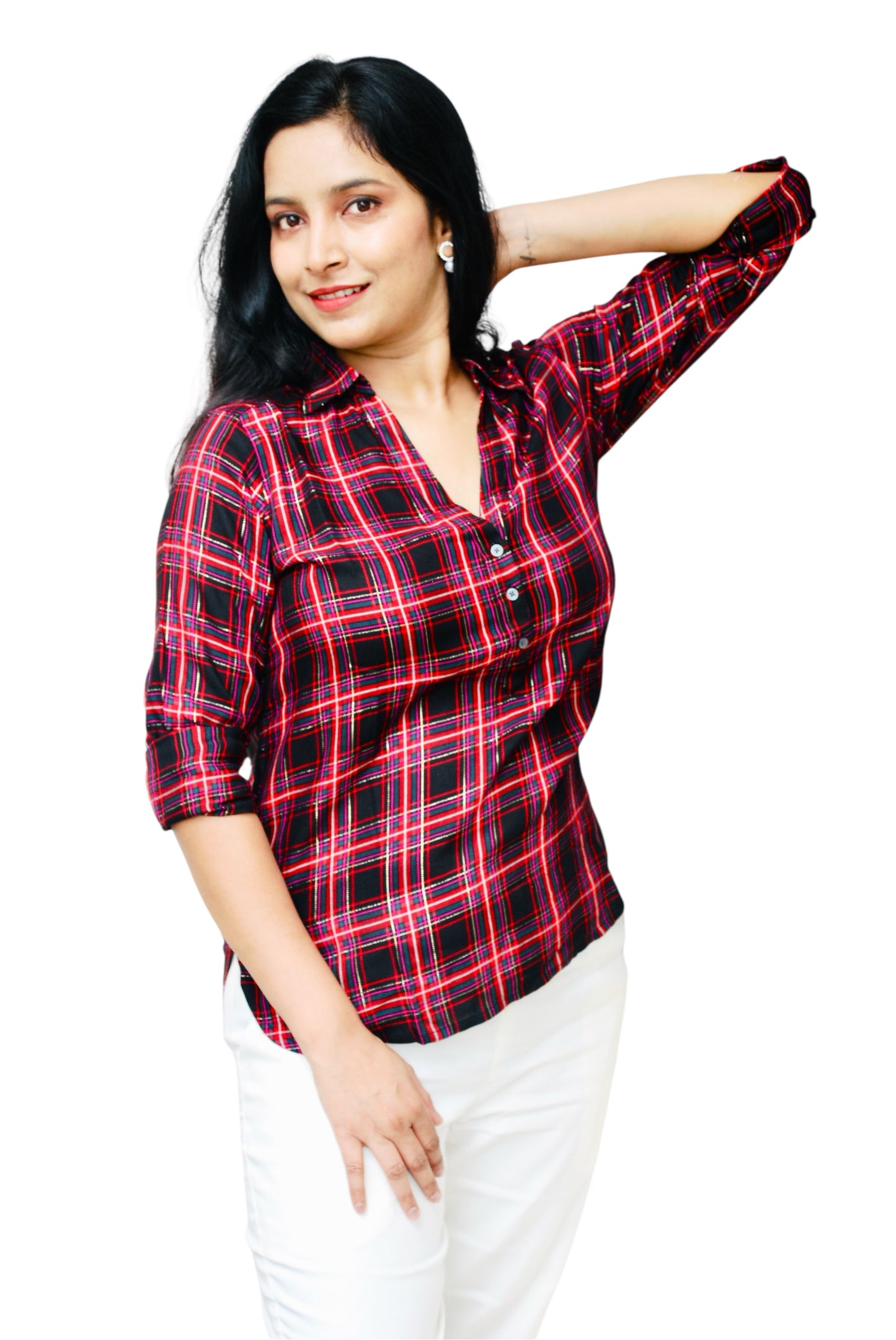 Women Red And Black Color Check Pattern Shirt