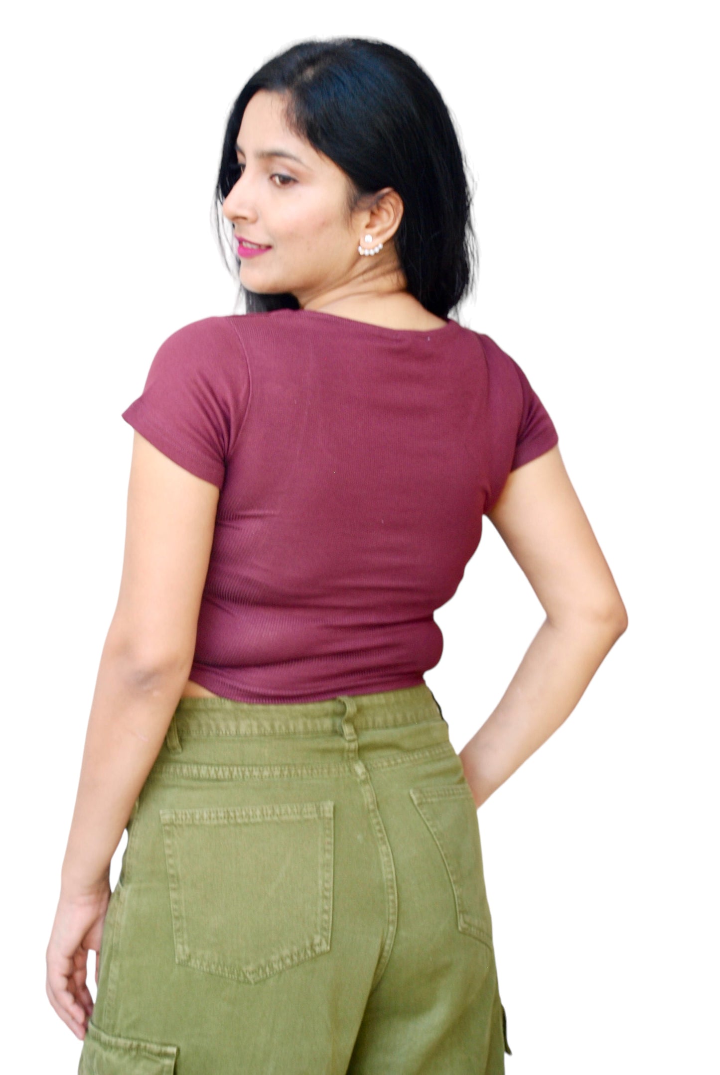 Women Maroon Color Square Neck Crop Top