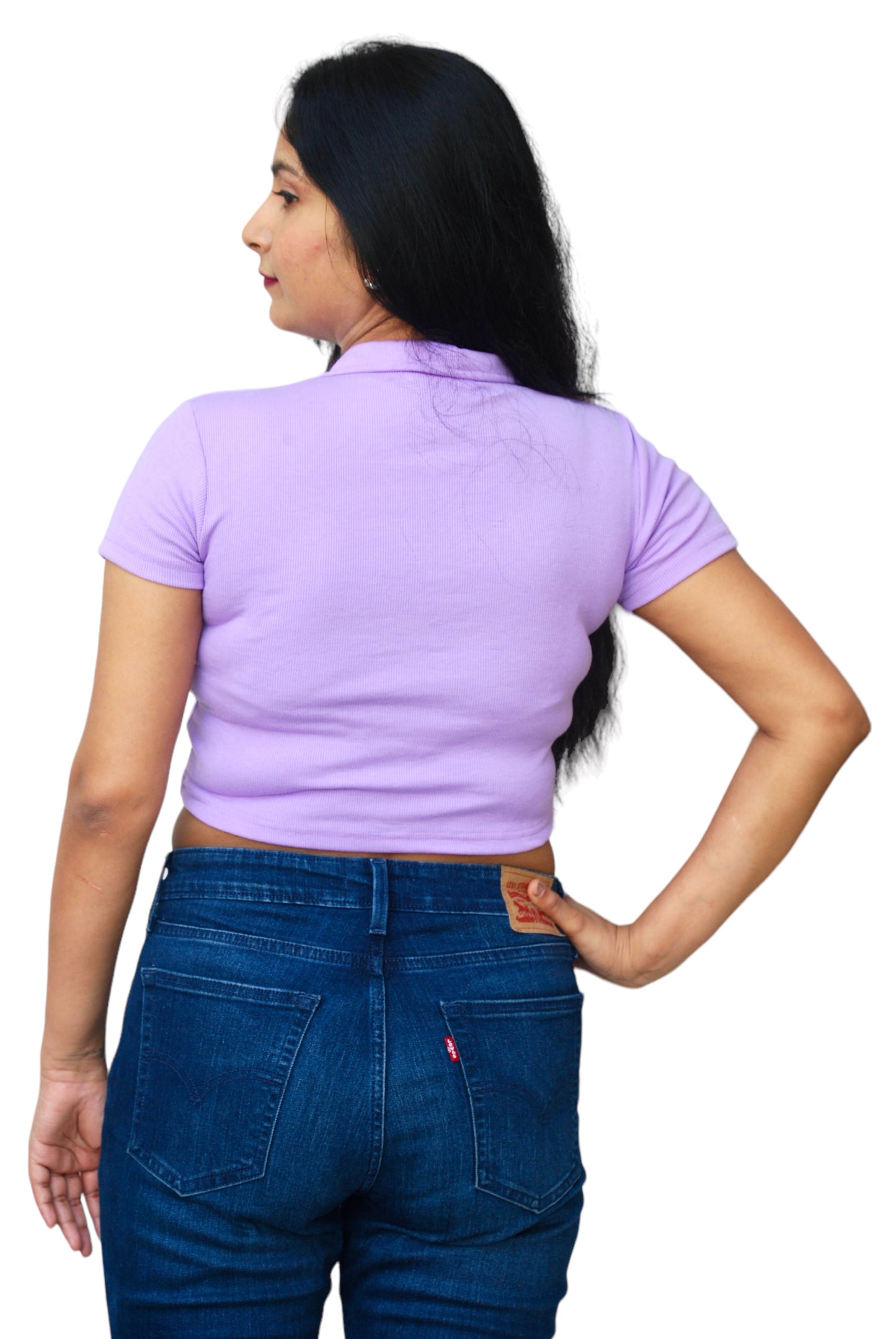 Lavender Color Front Ruched  Ribbed Fabric Crop Top