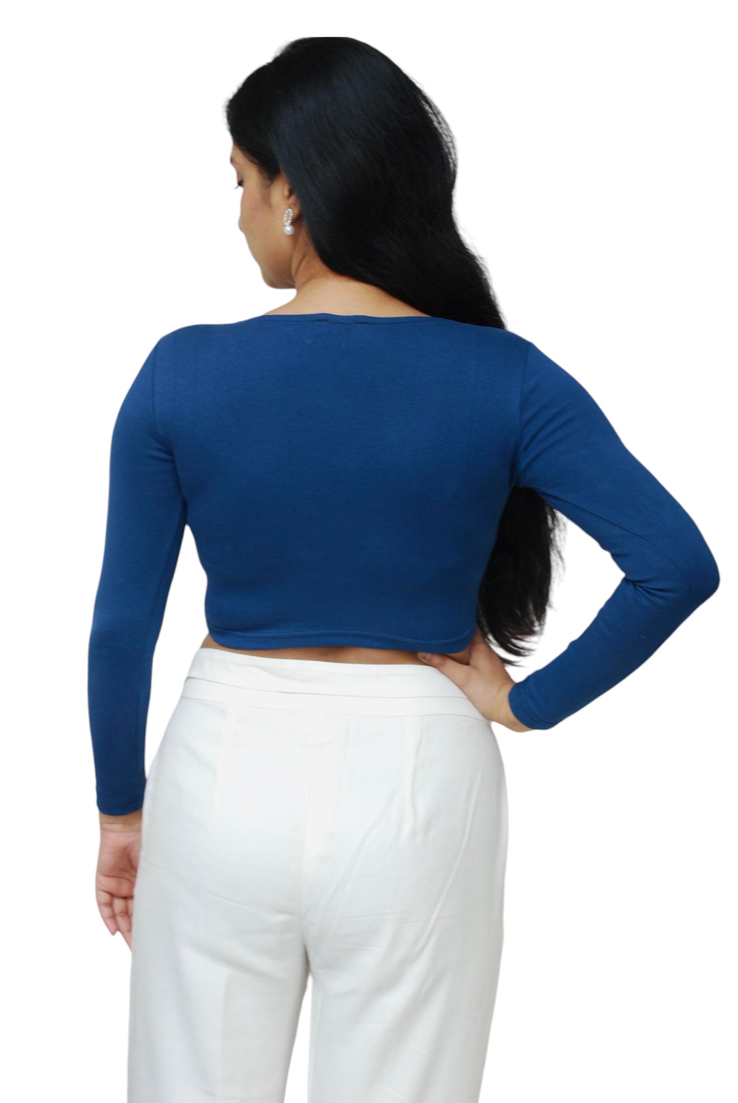 Blue Color Full Sleeve Cotton Lycra Fabric Crop Top