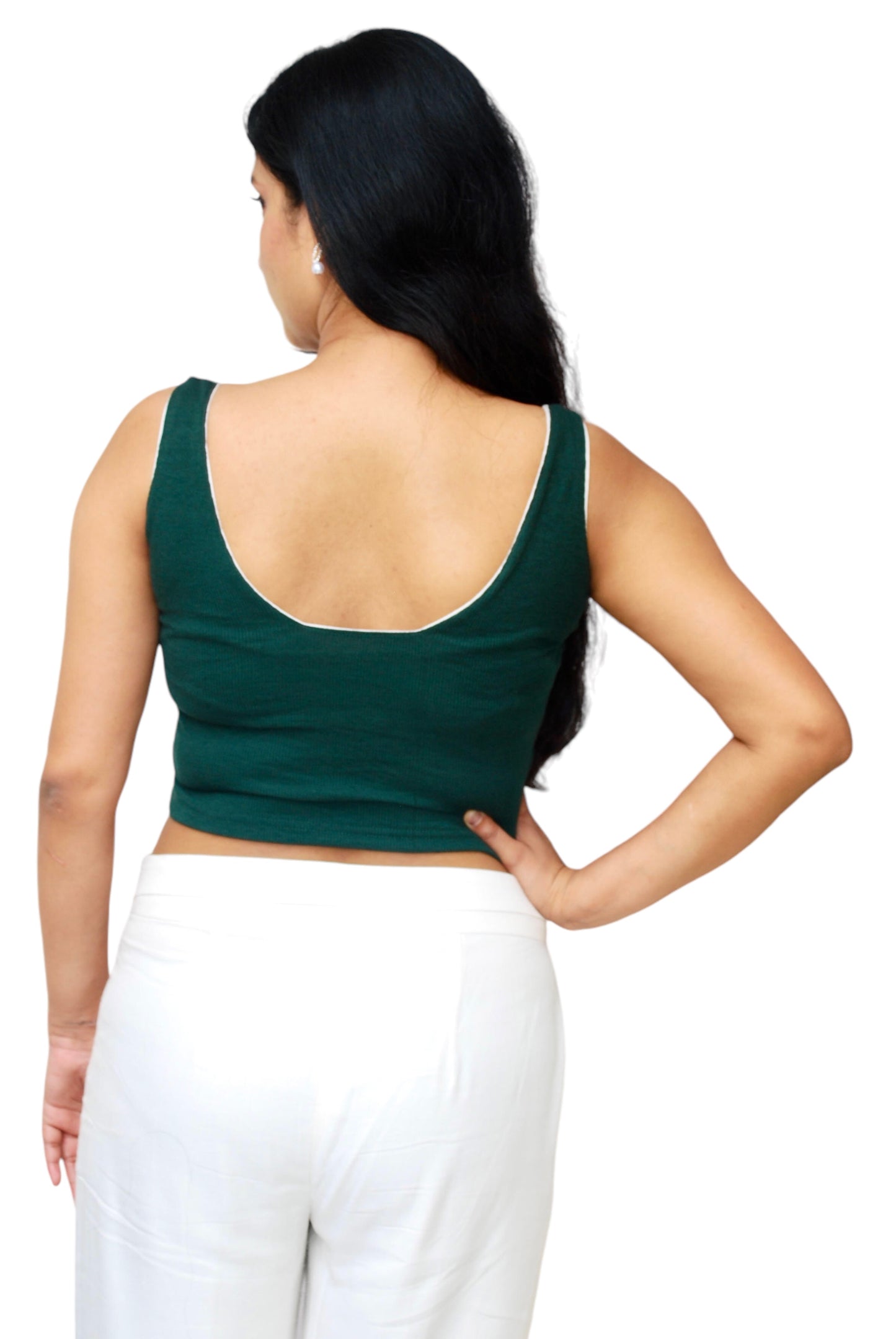 Women Bottle Green Color Square Neck Crop Top