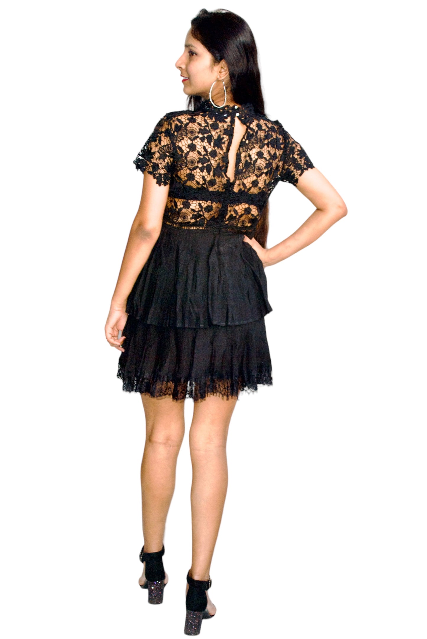 Women Lace Bodice With Pleated Hem Designer Dress.