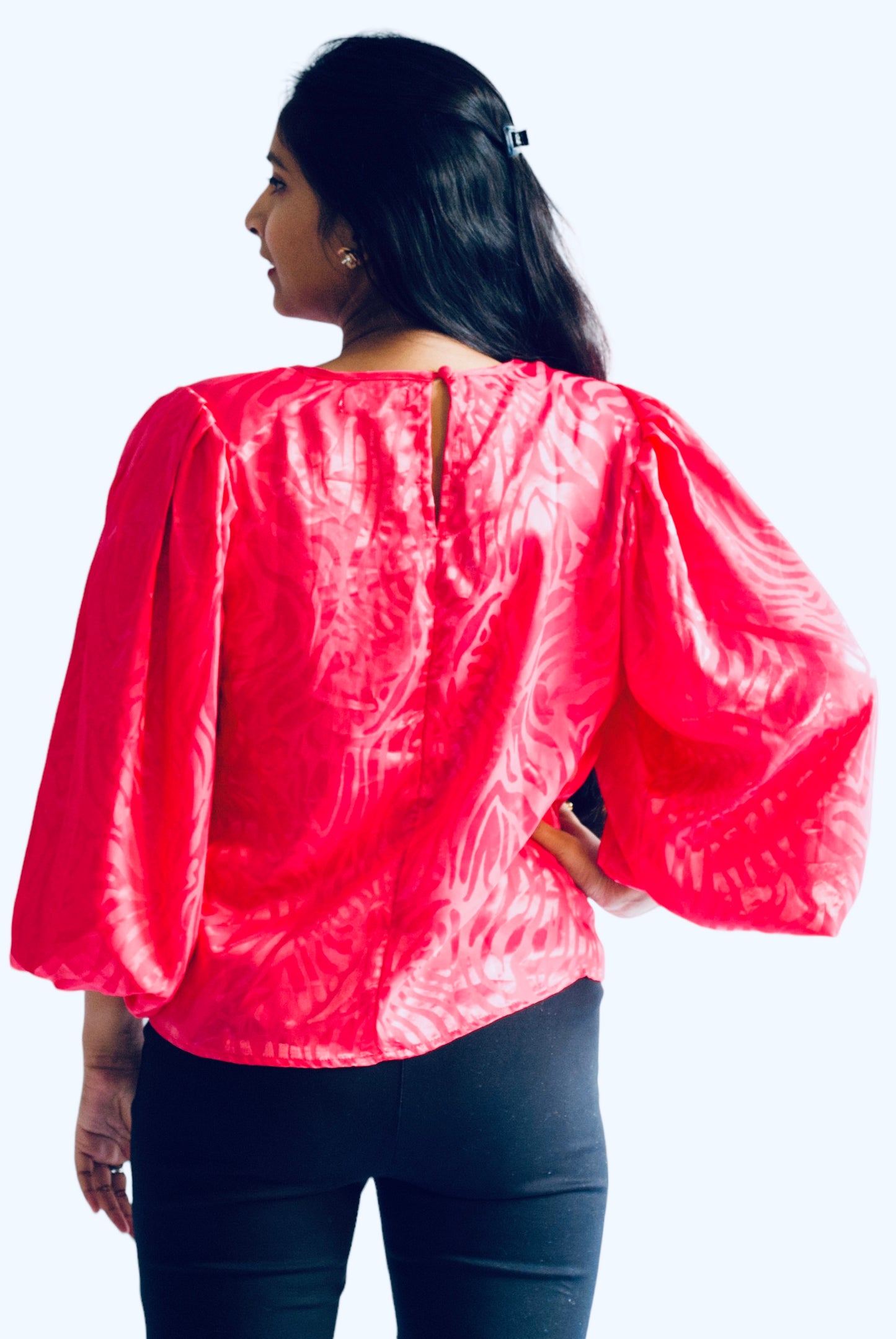 Women Fuchsia Pink Color Self Embossed Party Wear Top