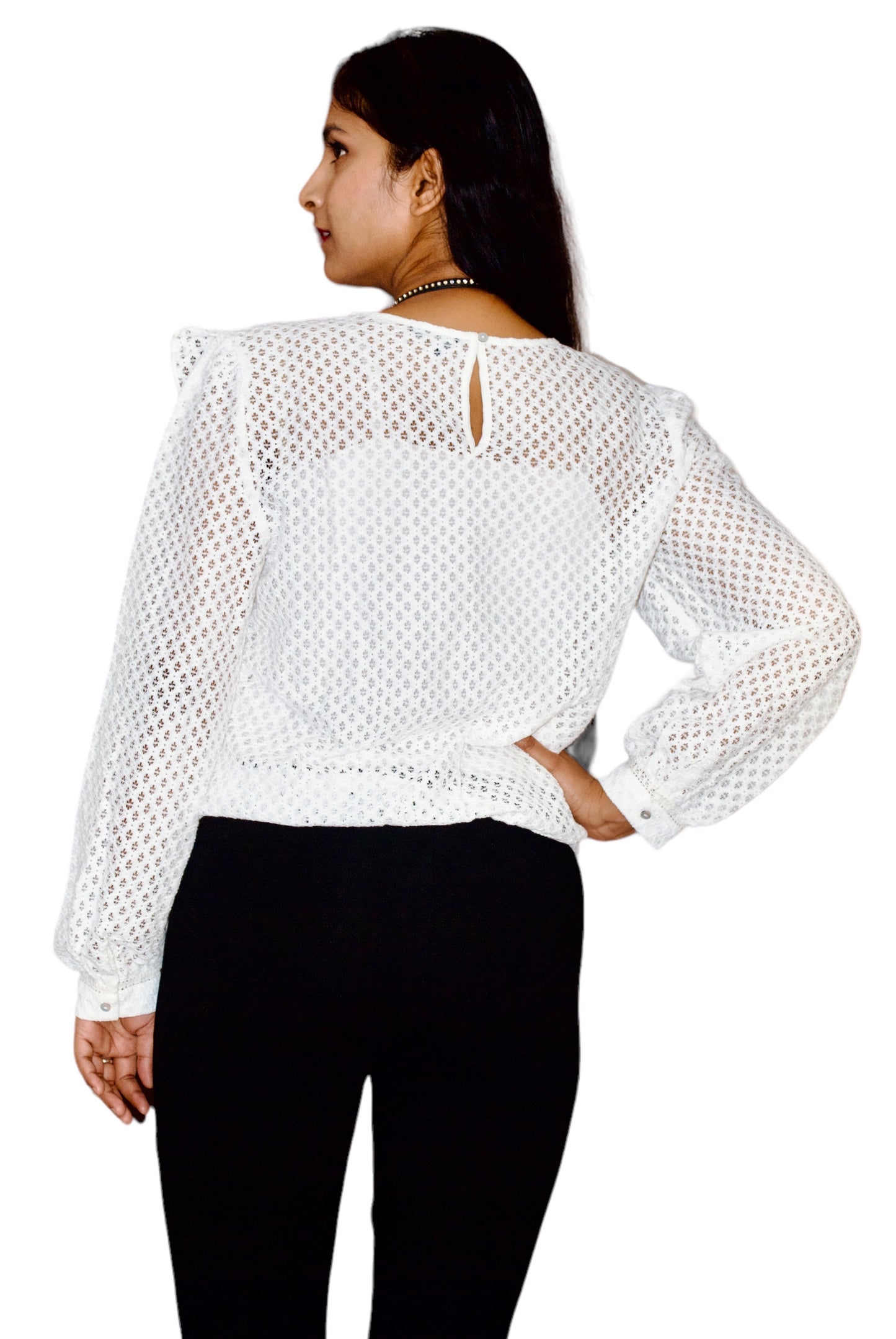 Women White Color Embroidered Lace Top
