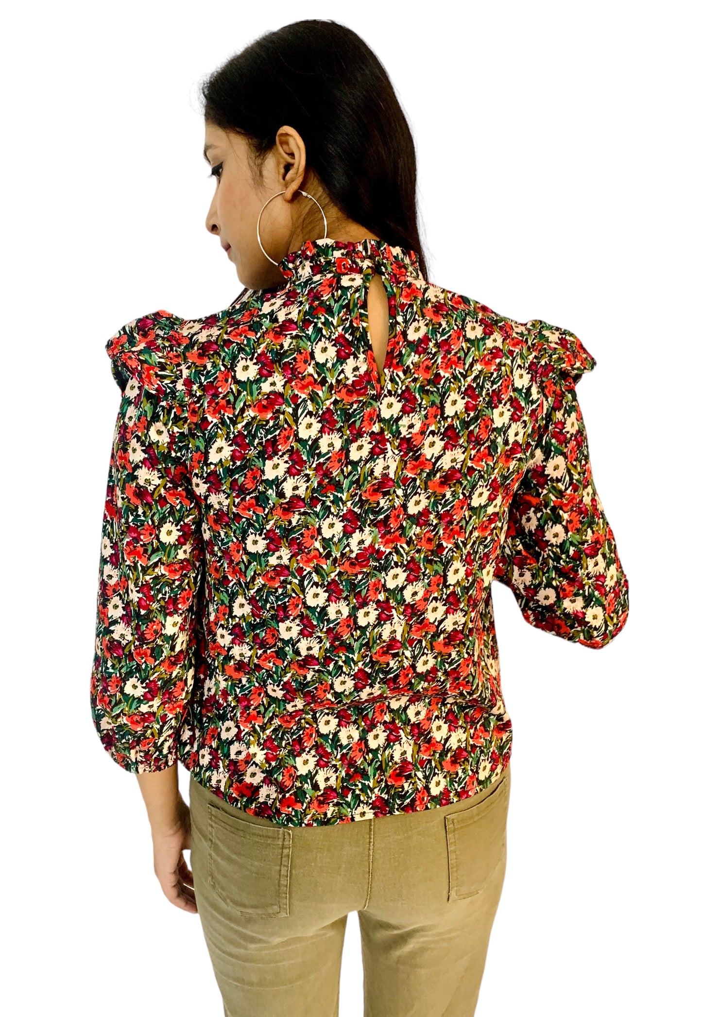 Women Multicolor Floral Printed Ruffle Yoke Top
