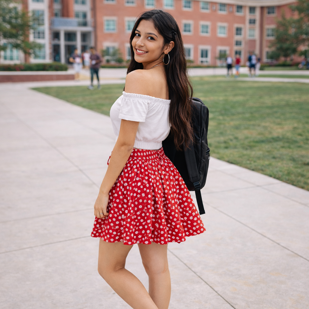 Women Red Color Floral Print Short Skirt