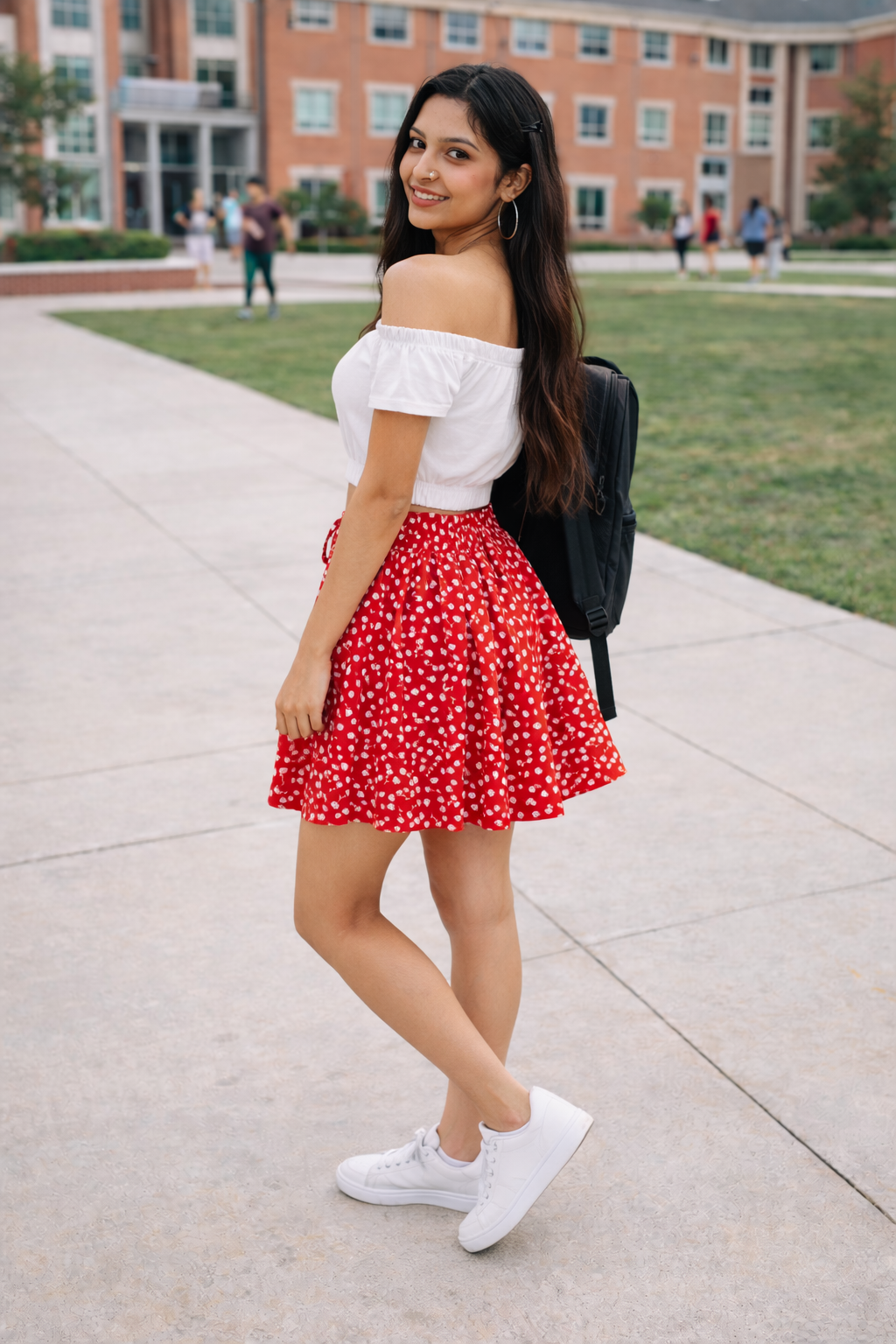 Women Red Color Floral Print Short Skirt