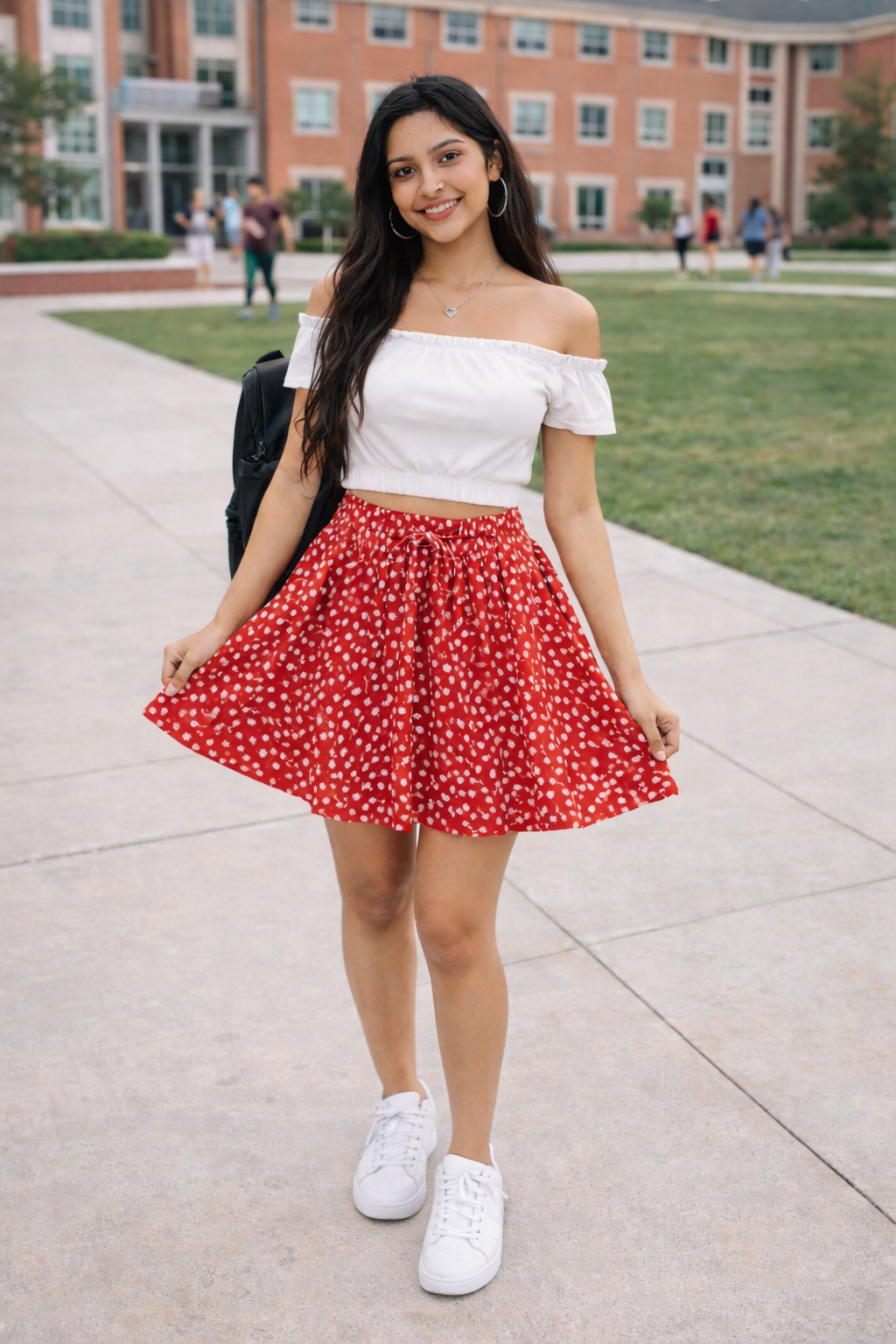 Women Red Color Floral Print Short Skirt