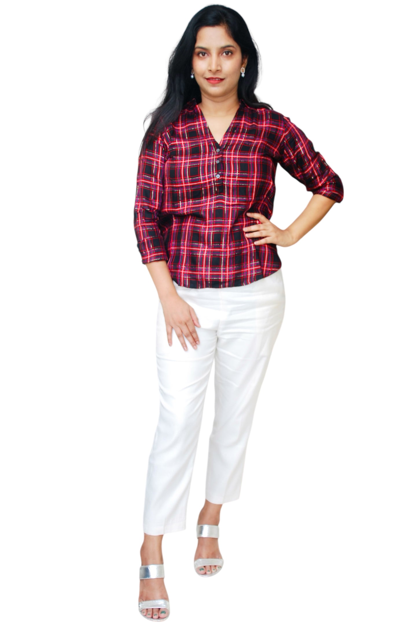 Women Red And Black Color Check Pattern Shirt