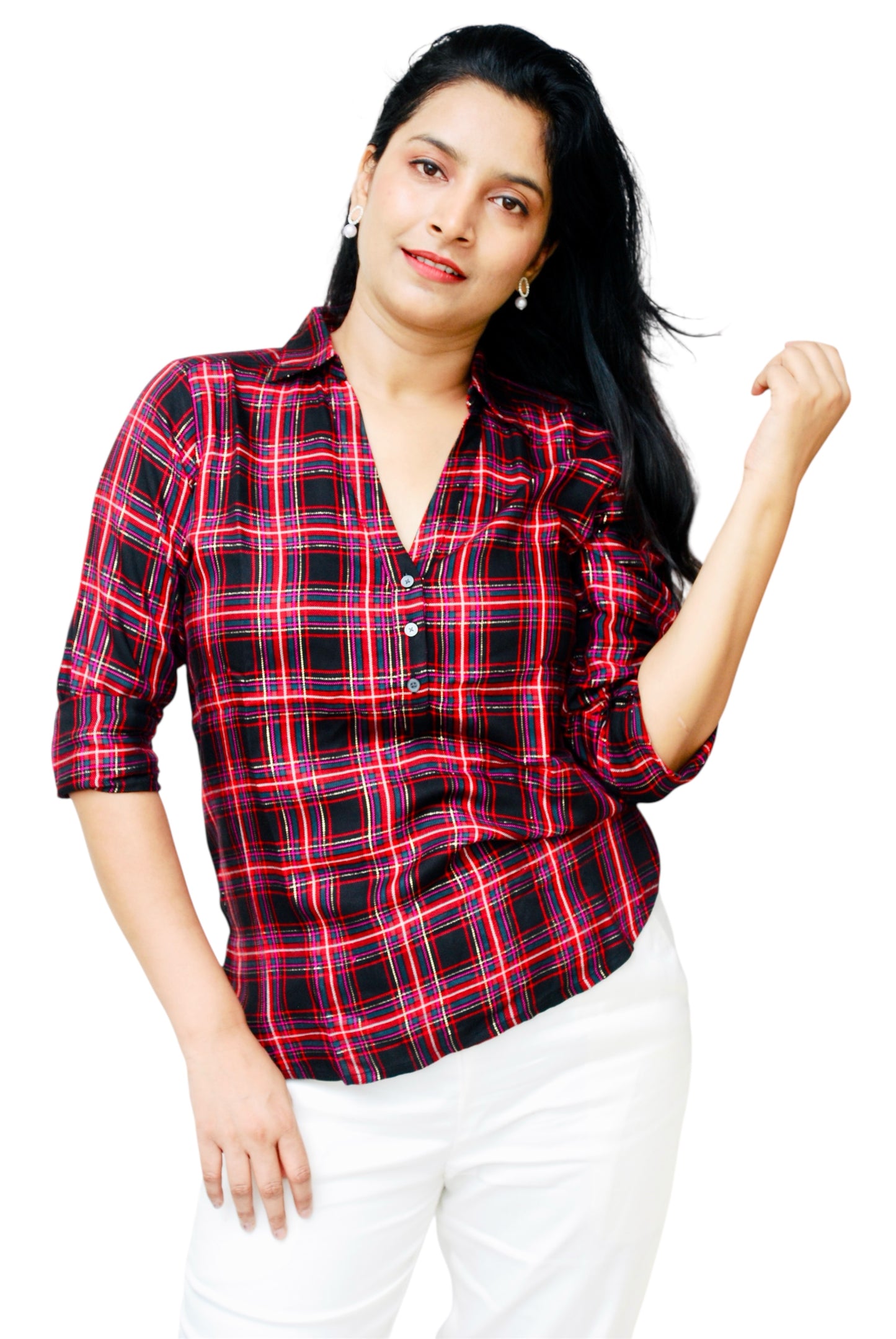 Women Red And Black Color Check Pattern Shirt