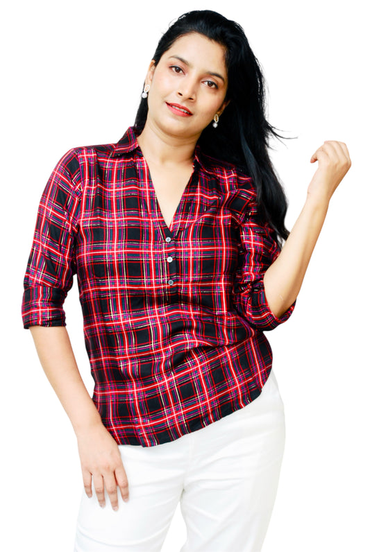 Women Red And Black Color Check Pattern Shirt