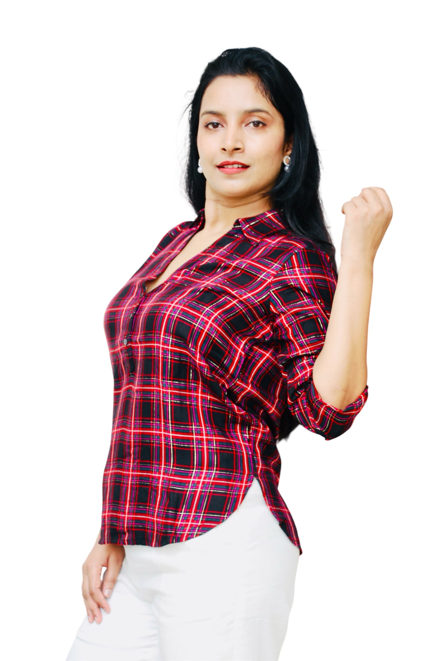 Women Red And Black Color Check Pattern Shirt