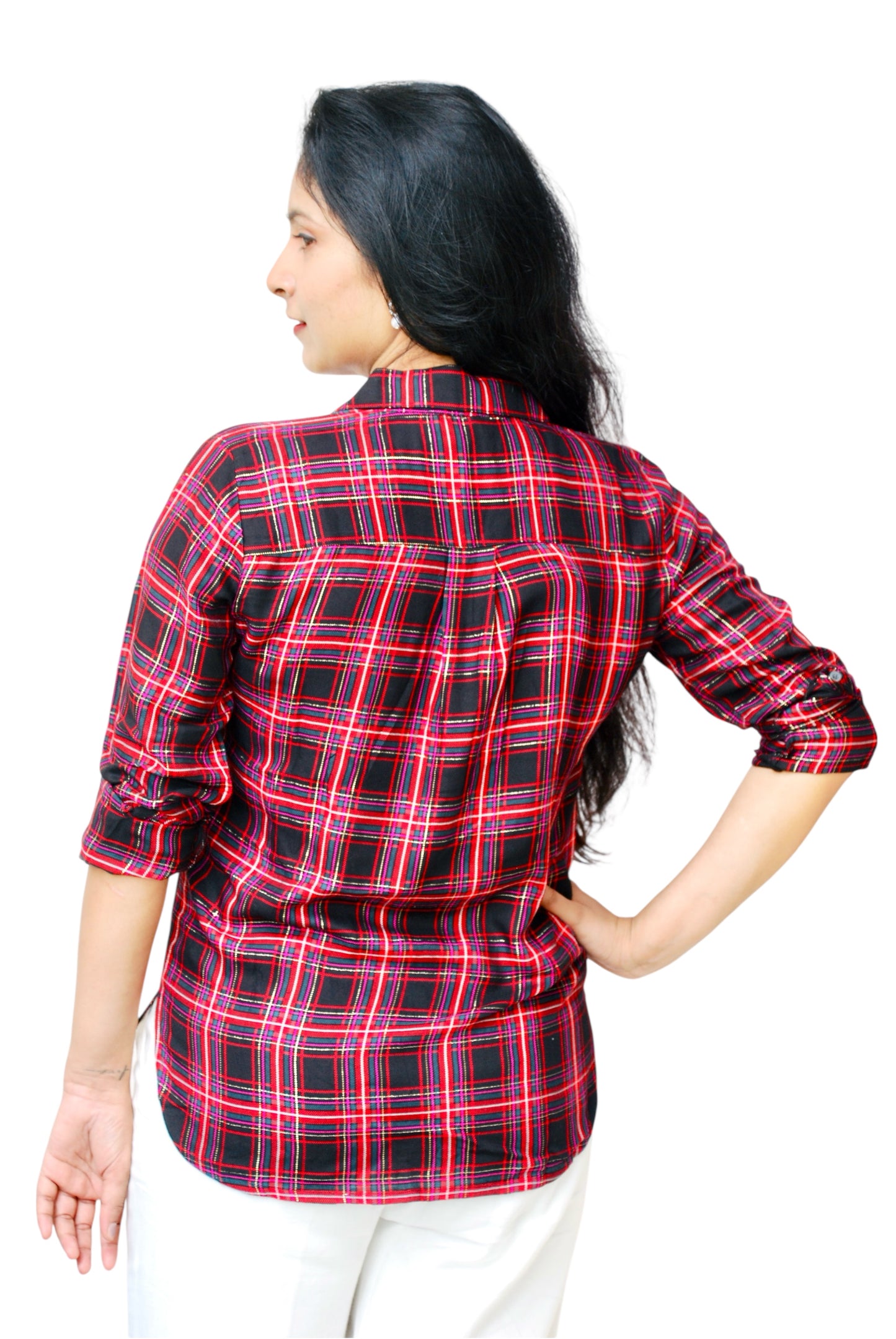 Women Red And Black Color Check Pattern Shirt