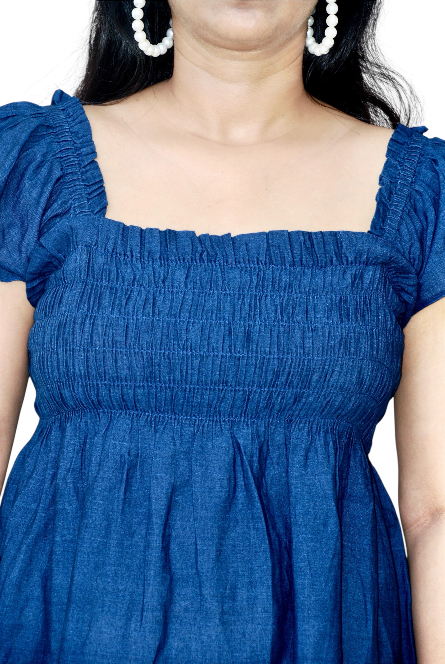 Women Navy Blue Color Sqaure Neck Top.