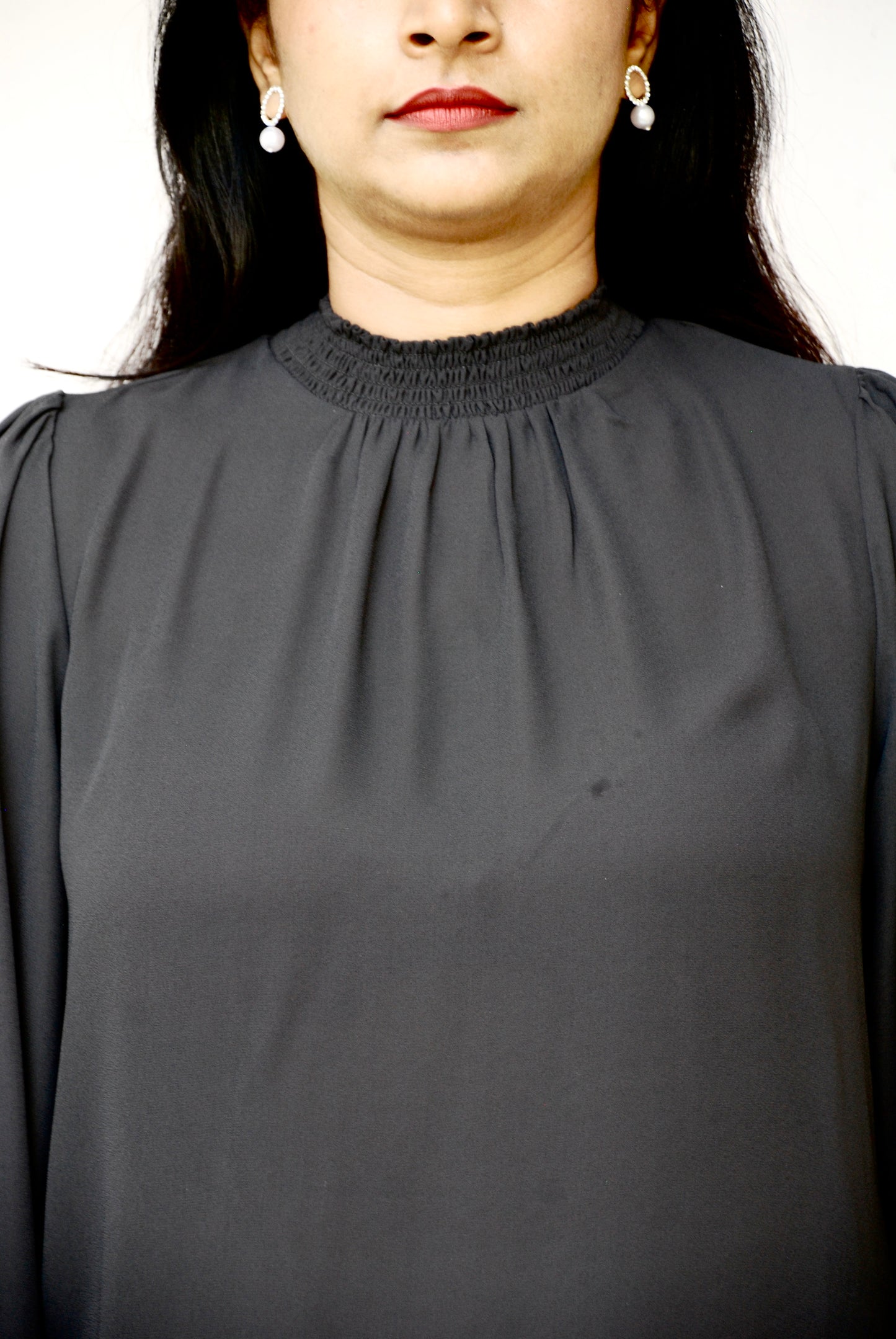 Women Charcoal Grey Color Solid High Neck Top