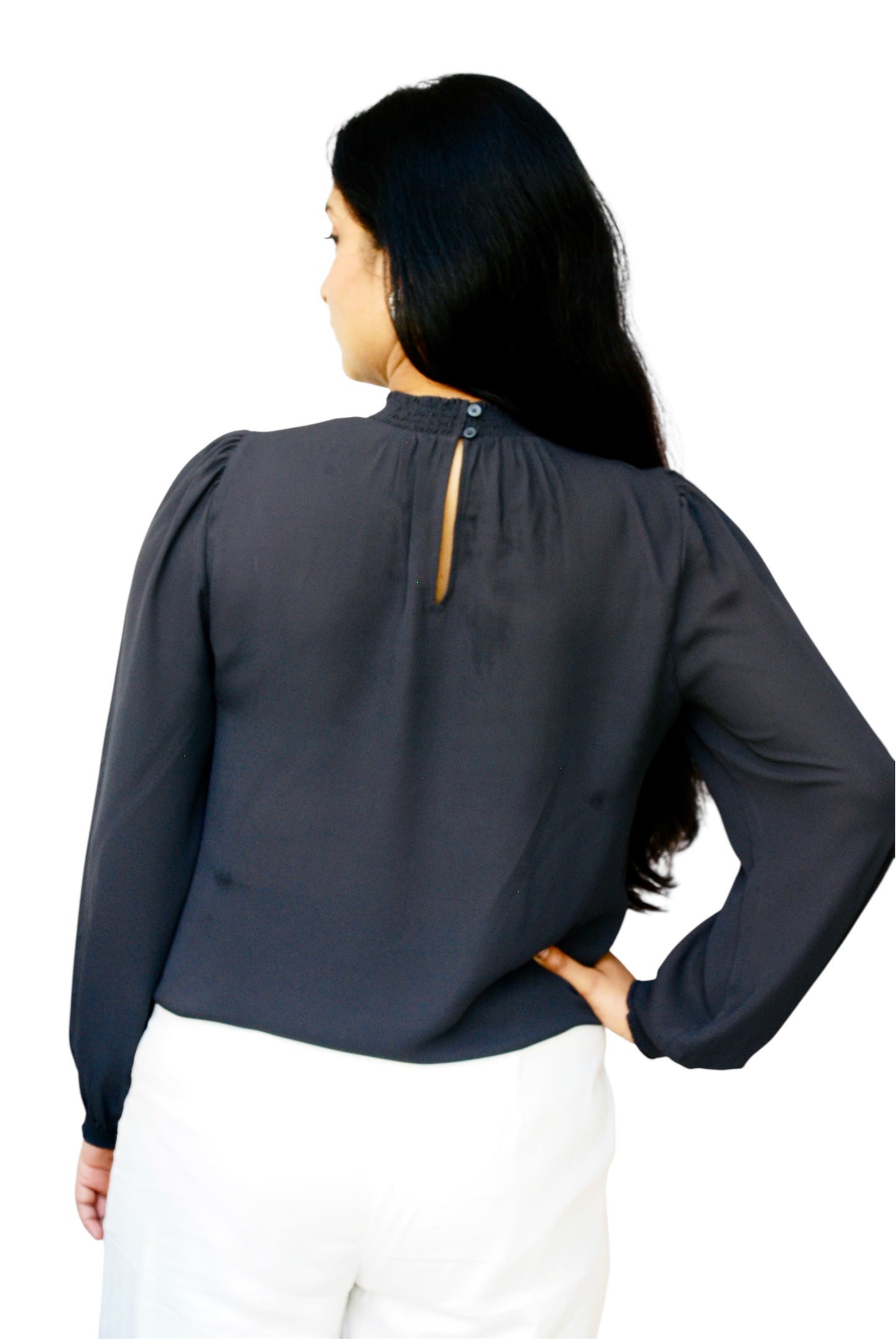 Women Charcoal Grey Color Solid High Neck Top