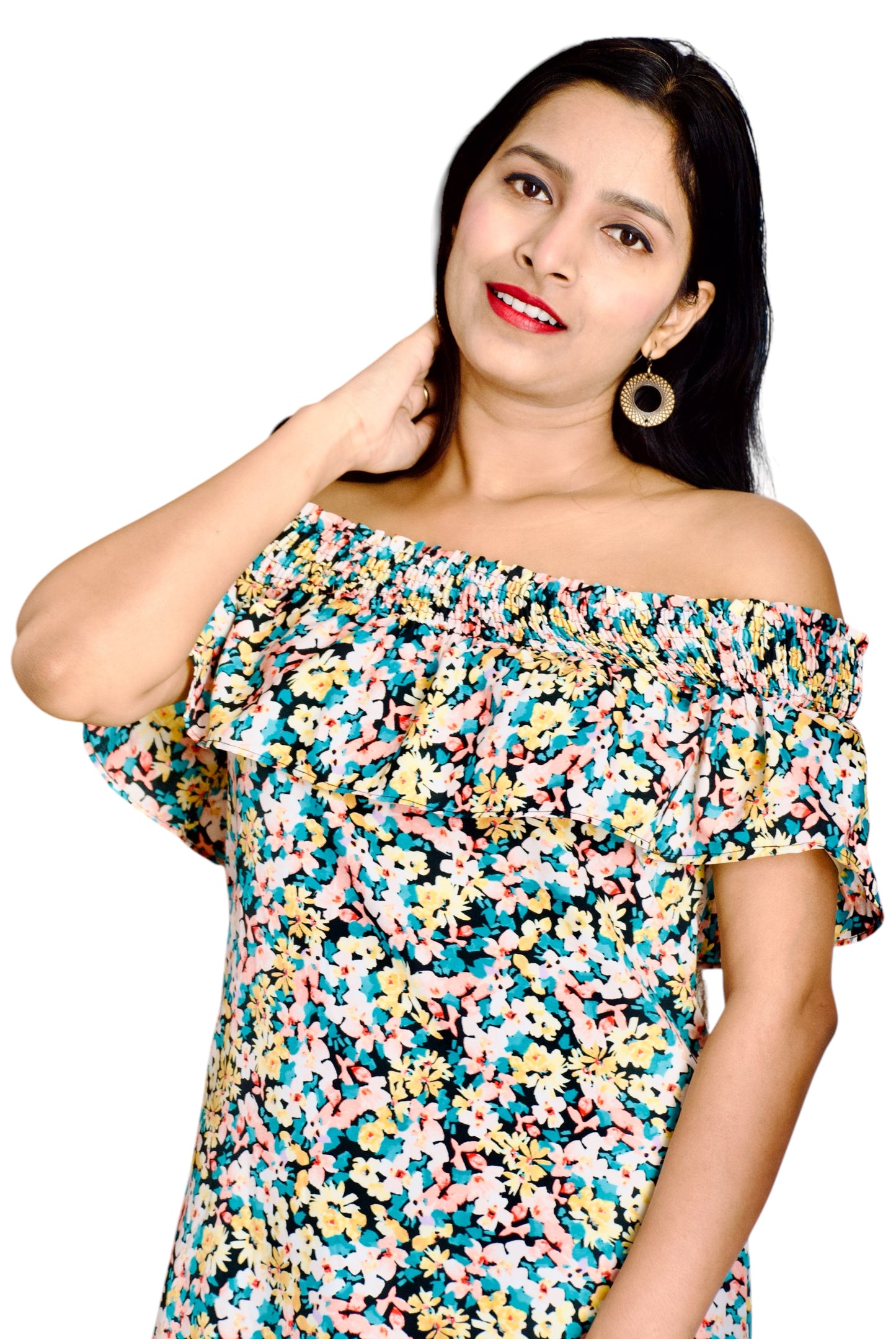 Women Multicolor Off-Shoulder Dress.