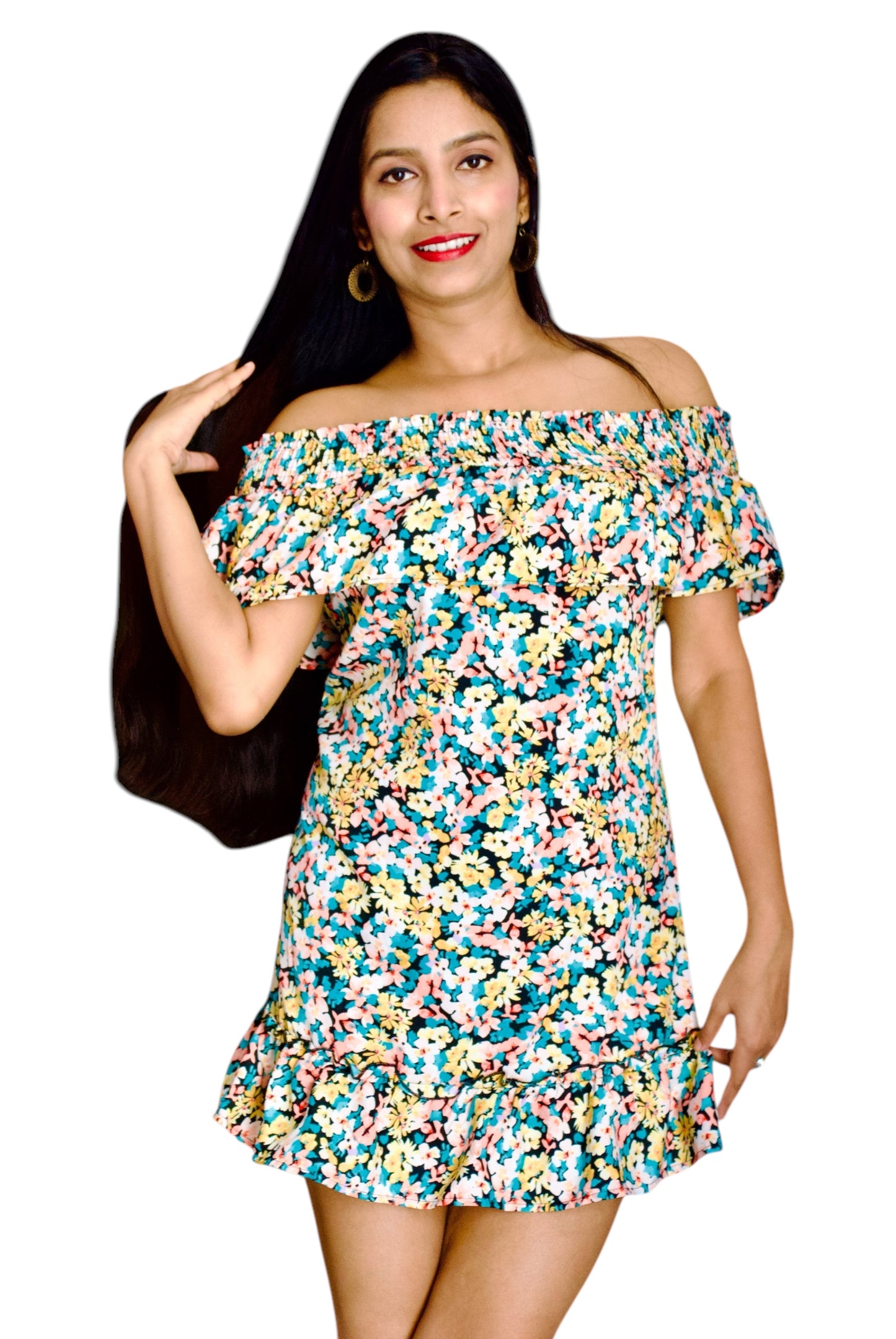 Women Multicolor Off-Shoulder Dress.