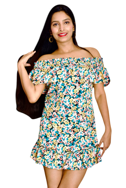 Women Multicolor Off-Shoulder Dress.