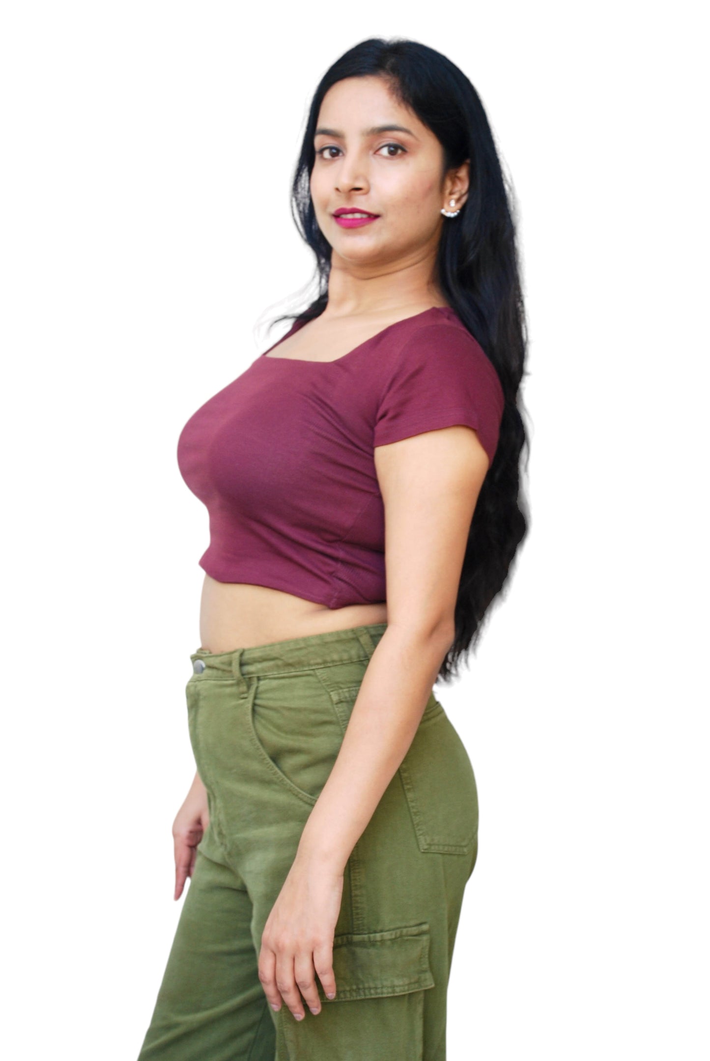Women Maroon Color Square Neck Crop Top