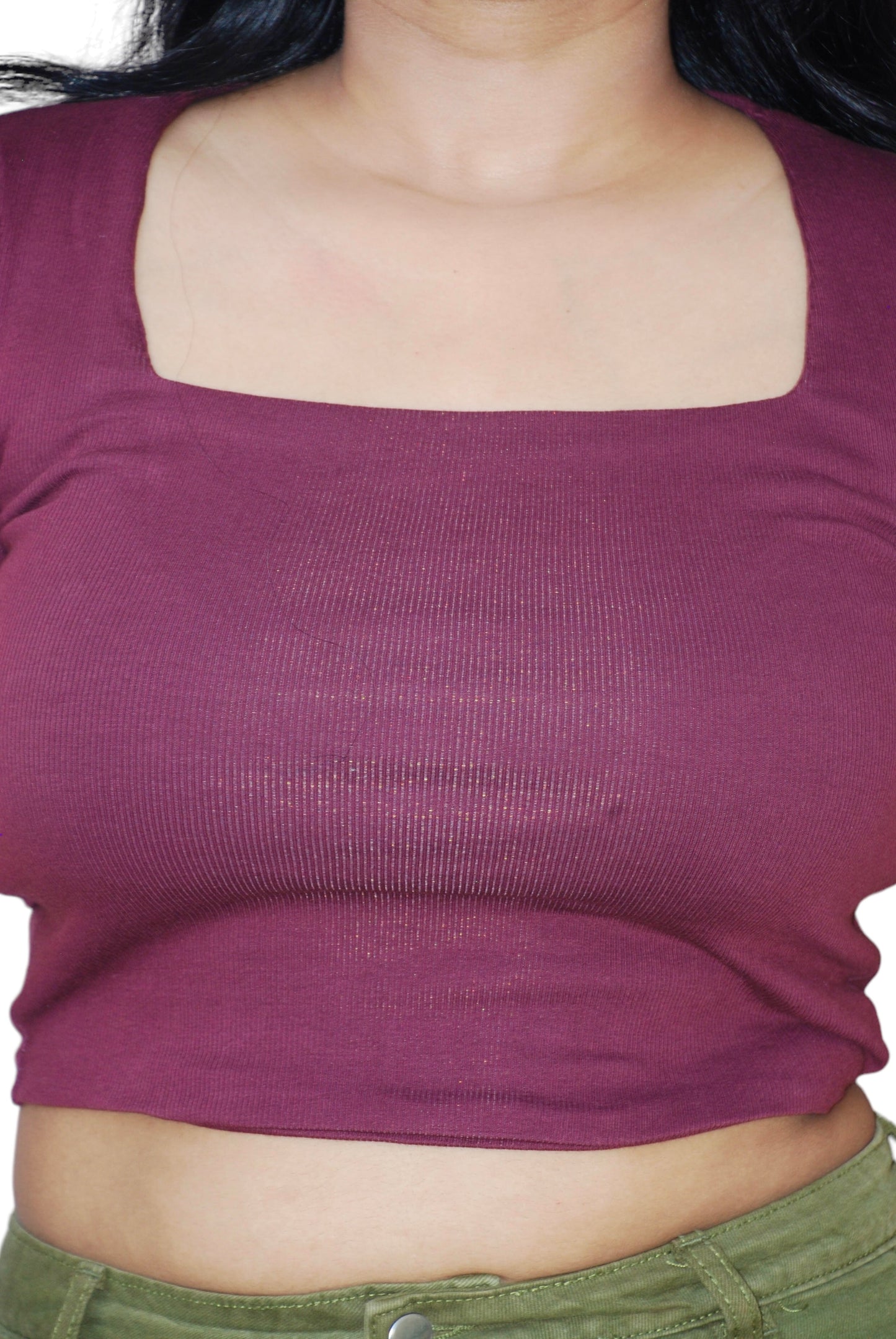 Women Maroon Color Square Neck Crop Top