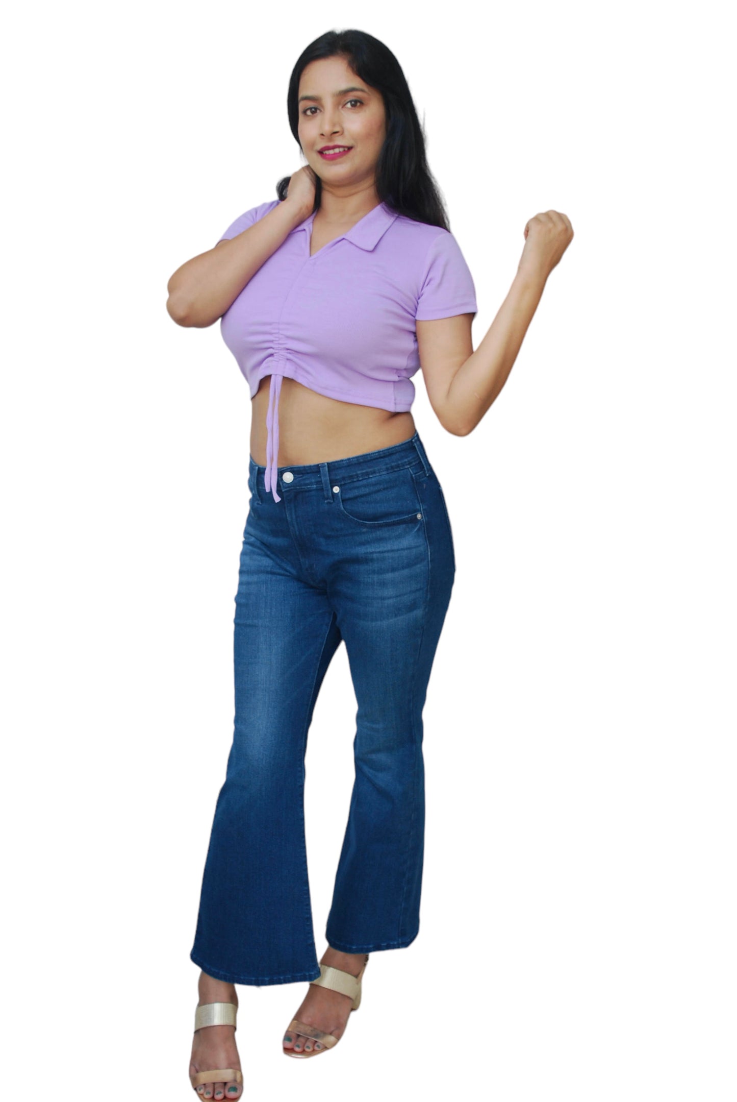 Lavender Color Front Ruched  Ribbed Fabric Crop Top