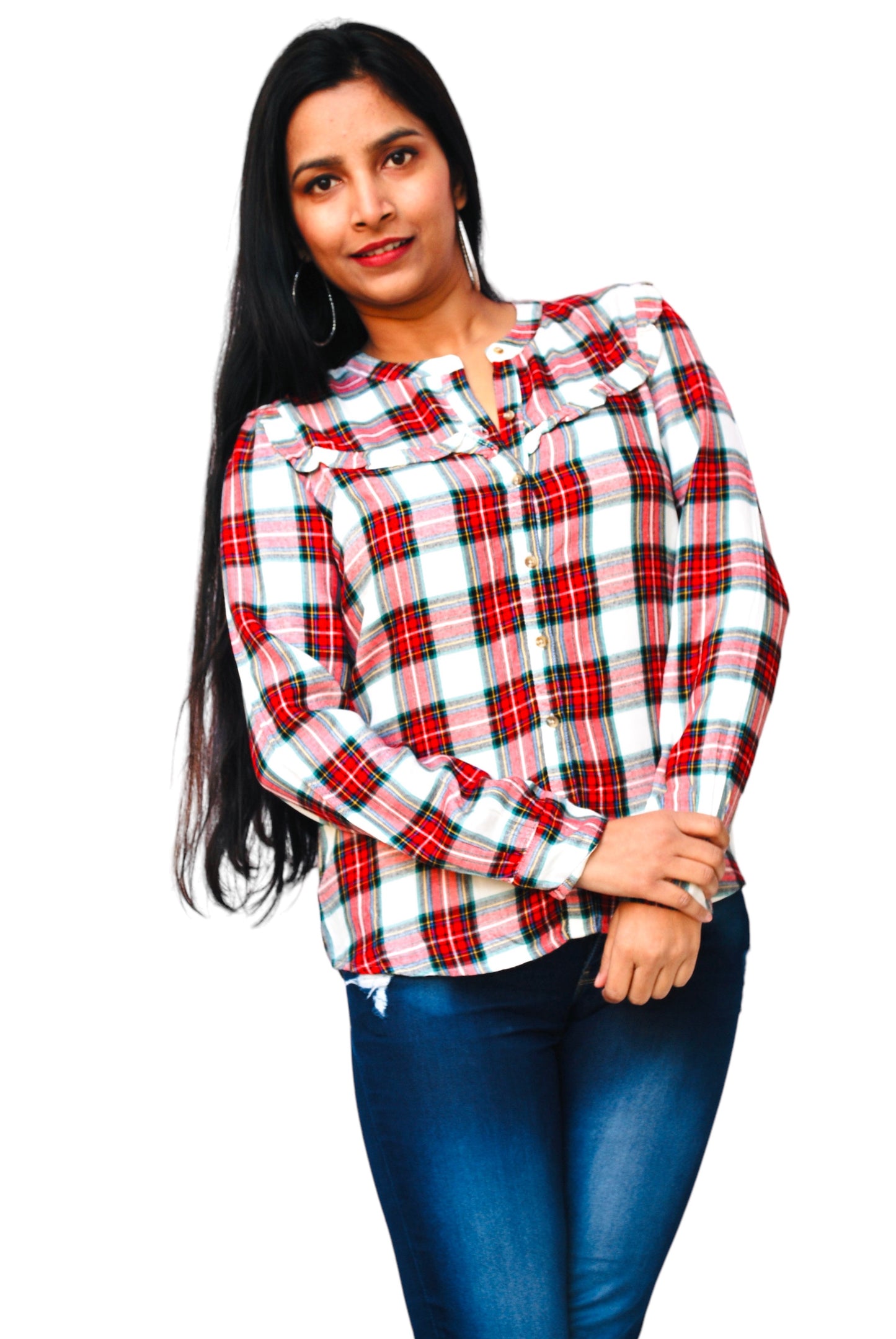 Women Regular Fit Checkered Button Down Collar Casual Shirt