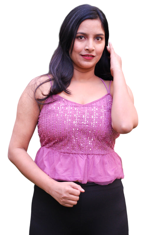 Women  Noodle Straps Embellished Women  Party Wear Pink Top