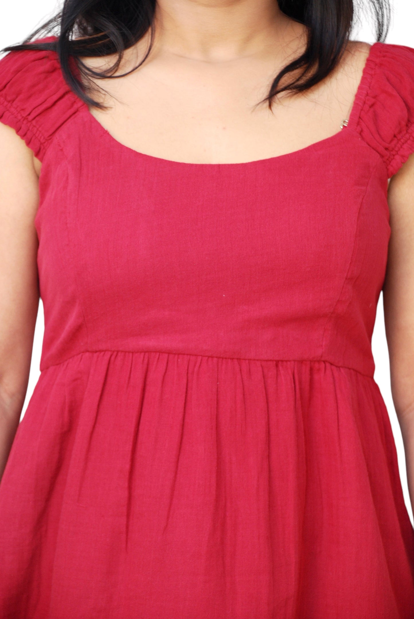 Women Maroon Color Tiered Short Dress