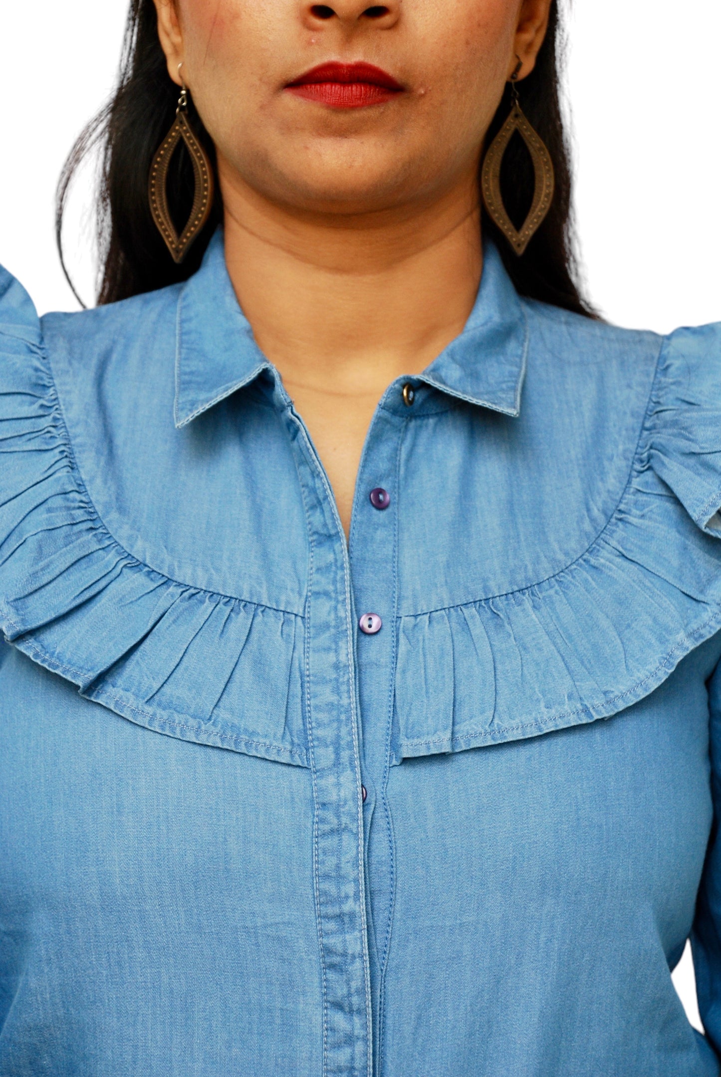 Women Slim Fit Washed Button Down Collar Casual Shirt