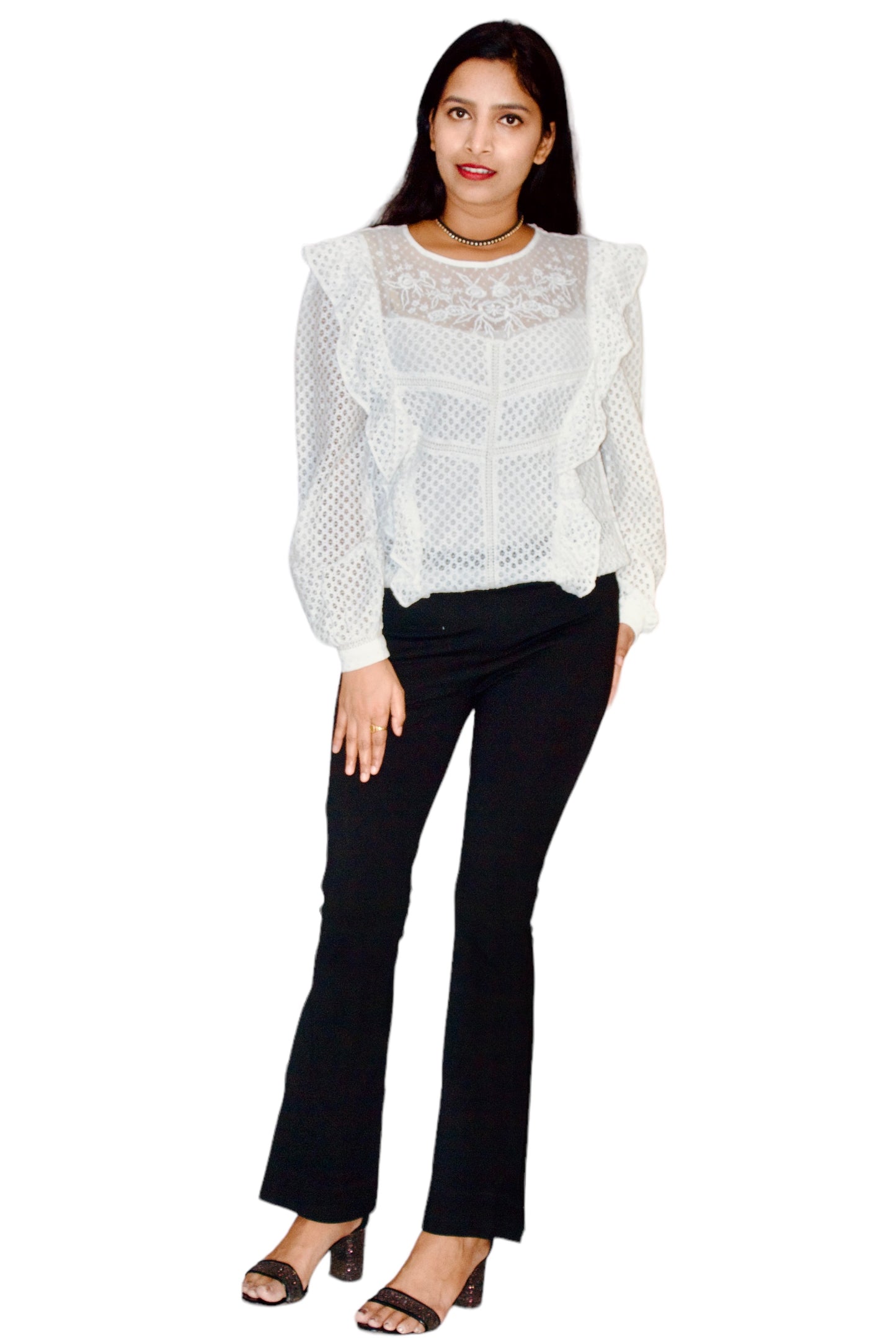 Women White Color Embroidered Lace Top