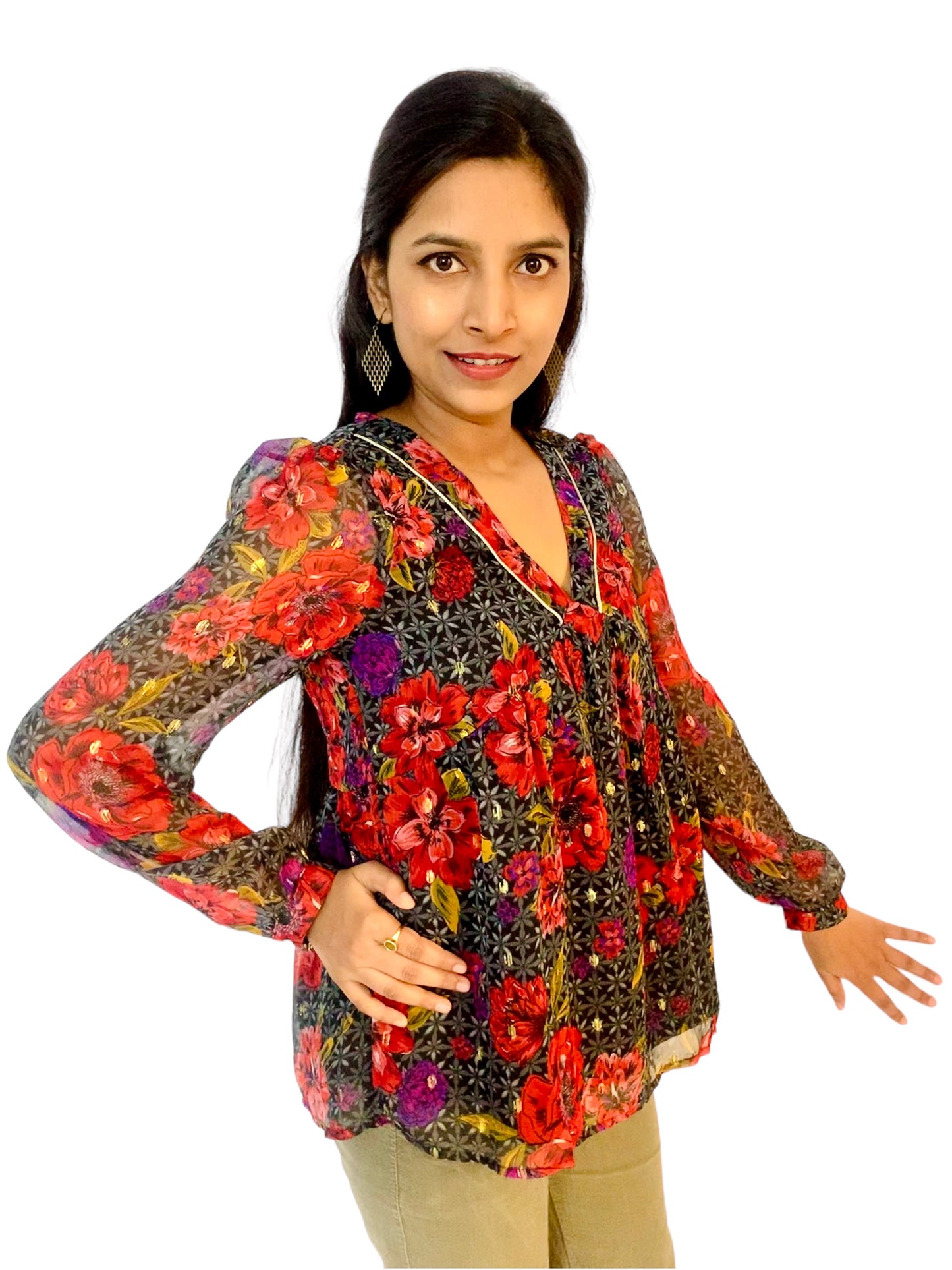 Women Multicolor Color Plunging Neck Printed Top